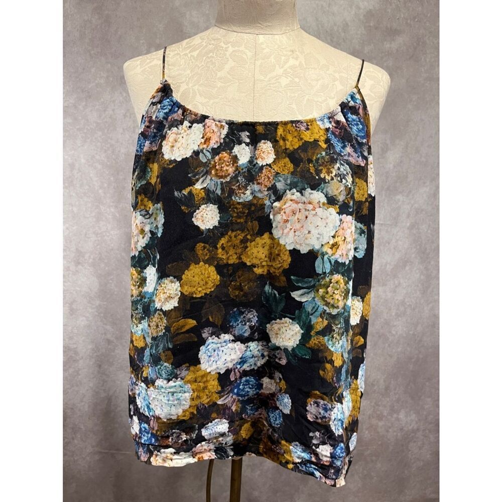 Anthropologie The Odell’s Women's Black Floral Spaghetti-Strap Tank Top sz large